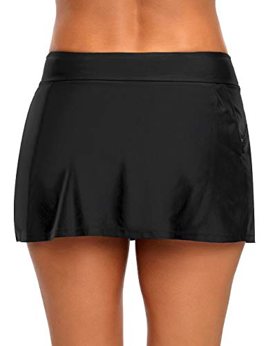 Vetinee Women's Zip Pockets High Waist Bikini Tankini Bottom Swim Skirt Swimsuit Black Size Large (Fits Us 12-14) #TOP1