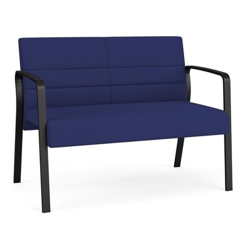 Waterfall Reception Waiting Room Healthcare Loveseat/Black Steel/Blue