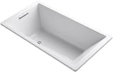 KOHLER K-1136-0 Underscore Rectangle 66-Inch x 36-Inch drop-in bath with end drain, White