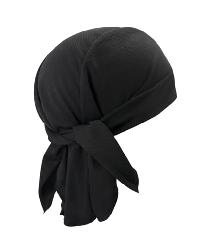 Sweat Wicking Do Rags Skull Caps Cooling Hip Hop Hat Beanie Durag Motorcycle Head Wrap Doo Rag Liner for Men Women (Low Profile Black)