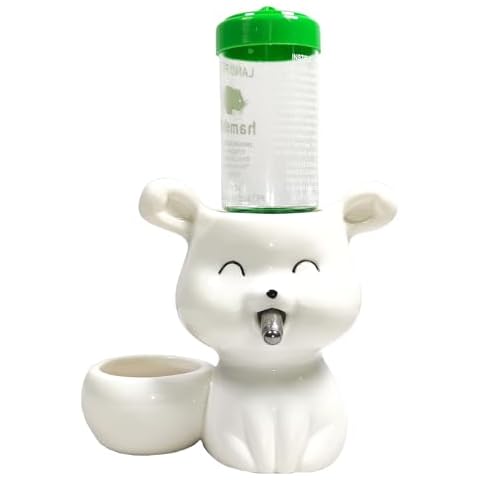 Hamster 2-in-1 Bunny-Shaped White Ceramic Water Bottle Holder & Food Bowl for Gerbils Small Animals,Cute Accessory(Water Bottle Included) Cover
