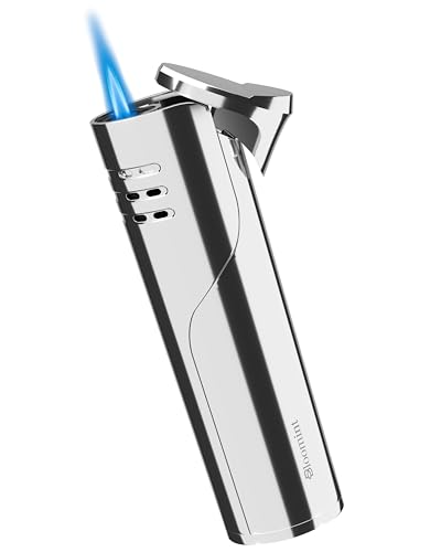 Bloomint Sturmfeuerzeug Jetflamme Silber edles windfestes Feuerzeug nachfüllbar Sturmfeuerzeug Gas nachfüllbar (ohne Gas)