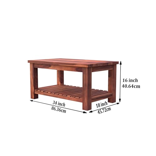 Image of Krishna Wood Decor Sheesham Wood 5 Seater Sofa Set for Living Room Home Office Solid Wood Sofa Set Furniture Wooden Five Seater Sofa Set | 3+2 with Coffee Table | Finish :- (Teak & Beige)