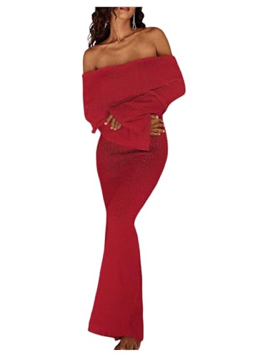 SOLY HUX Women's Off The Shoulder Long Sleeve Sweater Dress