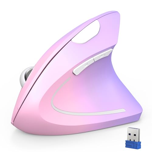 TECKNET-Ergonomic-Mouse-Vertical-Wireless-with-24GHz-USB-Receiver-Optical-Carpal-Tunnel-Mice-Right-Hand-4800-DPI-Adjustable-Quiet-Clicks-6-Buttons-for-Laptop-Desktop-PC-Computer-Pink-Purple