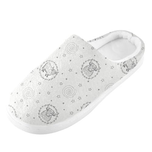 Highland Cow Ox Black and White Slippers for Women Men, Soft House Slippers with Cozy Memory Foam Indoor Outdoor Slippers Size 8/9 23018572