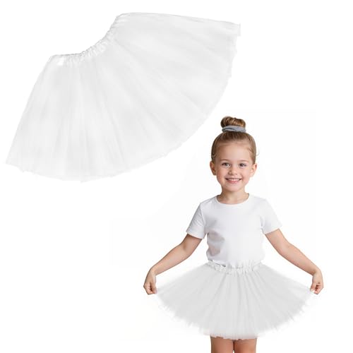 Zando 4 Layers White Tutu Skirt for Girls White Tutu for Toddler Girls Kids 2-8 Years Halloween Costume Cosplay Princess Puffy Tulle Elastic Waist Dance Skirt Birthday Party Dress up Affordable Soft