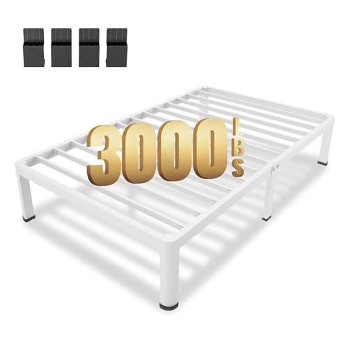 MAF 14 Inch Twin XL Metal Platform Bed Frames White with Round Corner Legs, 3000 LBS Heavy Duty Steel Slats Support, Noise Free, No Box Spring Needed, Easy Assembly