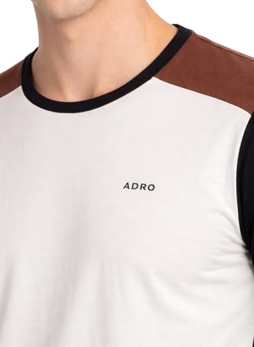 Image of ADRO Men's Full Sleeve T-Shirt Navy Grey Colorblock | Cotton Round Neck Casual Tshirt | Regular Fit Stylish T Shirt