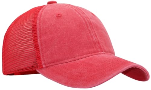Image of Washed Cotton Trucker Hat, Soft Mesh Baseball Cap with Adjustable Snapback