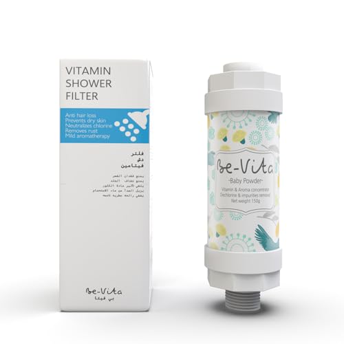 Be-Vita Vitamin Shower Filter - 99.9% Chlorine Removal & Aromatherapy - for Skin and Hair (Baby Powder)