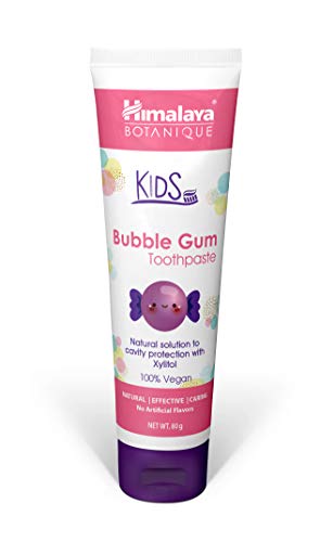 Himalaya Botanique Kids Toothpaste | Bubble Gum Flavor | Reduces Plaque and Makes Teeth Stronger | Increases Teeth-Gum Grip | Fluoride free, vegan & gluten free- 80g