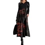 Kleid Damen, Kleid Damen Elegant Brautkleider Etuikleid Langarm V Ausschnitt Mit Taschen Vintage Tunika Hochzeitsgast Outfit Damen Business Kleid Chiffonkleid Angebote des(Wine,L)