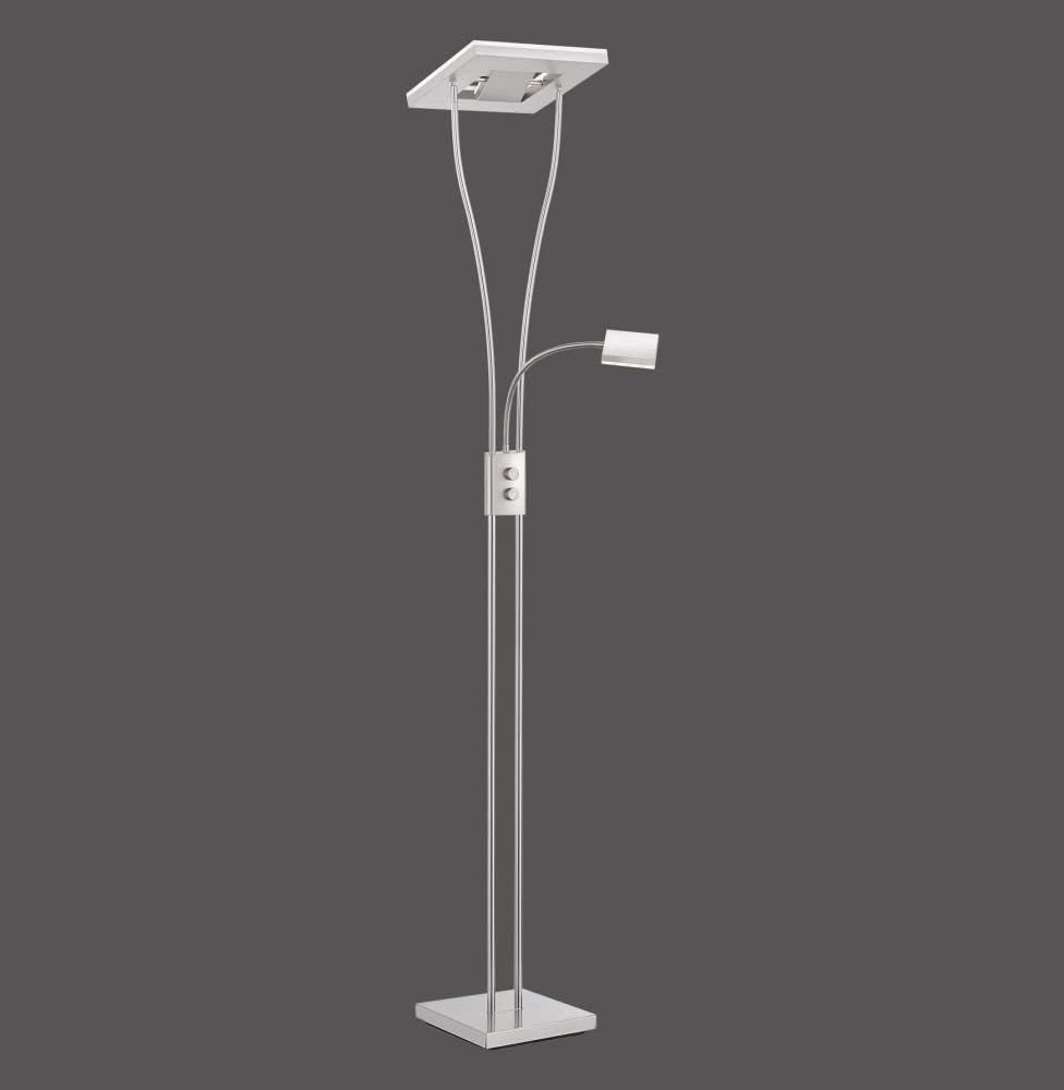 LeuchtenDirekt LED Stehleuchte Deckenfluter 2-flammig, warmweiss dimmbar | dimmbar mit Drehschalter, kippbar, Leseleuchte zuschaltbar, drehbar, quadratisch