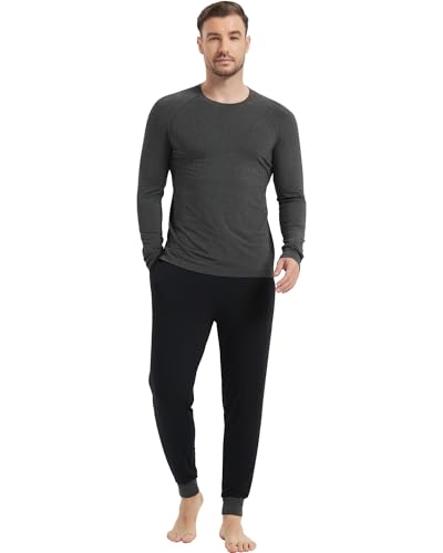 NACHILA Men's Pajamas-Viscose Made from Bamboo,Long Sleeve Pjs Soft Pants Pajama Sets Stretchy Sleepwear with Pockets