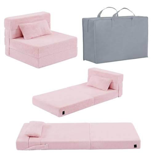 Folding Sofa Bed Floor Mattress for Kids with Pillow Toddler Washable Folding Floor Nap Mat for Sleeping Daycare Child Fold Up Sofa Futon Folding Chair Bed with Storage Bag for Children