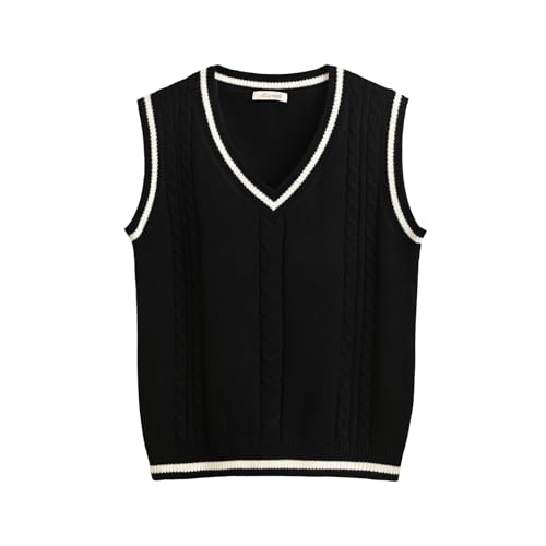 Image of Sweater Vest Women,Sleeveless V Neck Argyle Plaid Long Preppy Loose Knitted Casual School Sweaters Tank Top