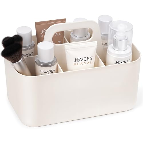 Winter Shore Cesta Almacenaje Multiusos Blanca Apilable - 5 Compartimentos, Separador Extraíble, Asa - Organizador Limpieza, Maquillaje, Arte, Oficina, Aula - Cesta Plastico para Material Uso Diario