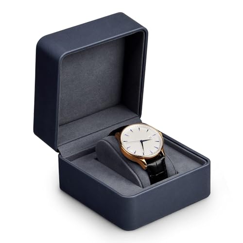 Oirlv Premium Leather Watch Gift Box Single Watch Storage Case with Removable Pillow Wristwatch Display Box (Dark blue) - Thumbnail 2