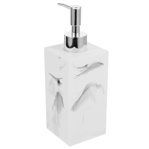 ROMISBABA Marble Look Refillable Soap Dispenser Bottle 400ml with Pump for Kitchen and Bathroom Countertop, Square White Ink Pattern Liquid Hand Wash Lotion Shampoo Dispenser