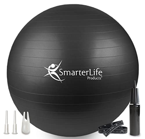 SmarterLife Exercise Ball Yoga Ball for Fitness, Balance, Stability, or Pregnancy, Gym Ball for Core Workout, Physical Therapy, Yoga Ball Chair for Office, Anti-Slip Anti-Burst (55 cm, Black)