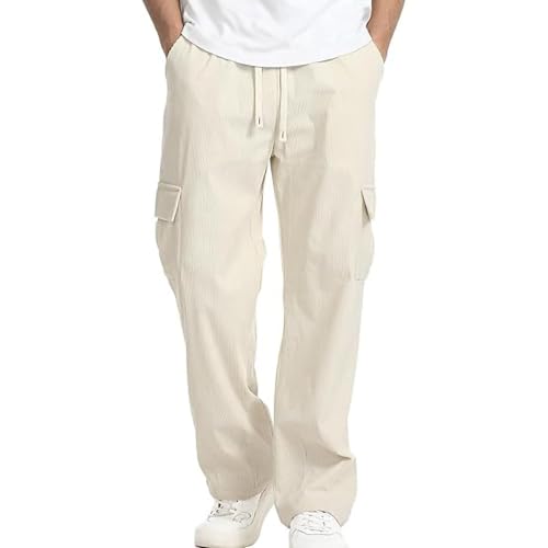 Men's Casual Straight Leg Cargo Pants Baggy Multi-Pocket Workwear Drawstring Elastic Waist Joggers Sweatpants
