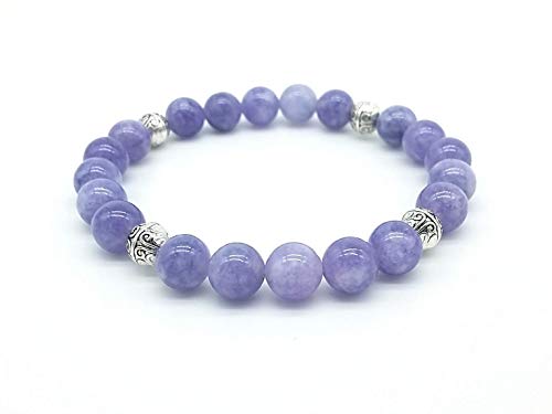 Bracciale Azteco Unisex in Angelite Naturale, con Sfere in Metallo, Pietre Dure, Elastico 19cm, Fatto a Mano