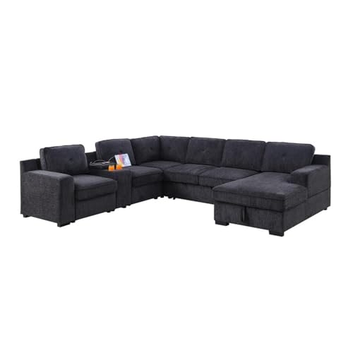 Pemberly Row Modern Chenille 6-Seater Sectional Sofa Bed with Pull-Out