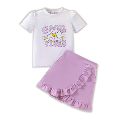 Image of Kids Toddler Girl Summer Clothes Letter Printed T-Shirt Top+ Floral Skirt 2pcs Girl's Skirt Set