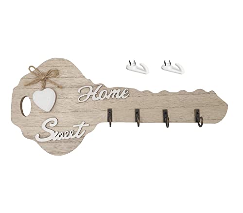 Nwvuop Wooden Key Holder for Wall Decorative Key Shaped Wall Mounted Key Hook Key Hanger with 4 Hooks for Home