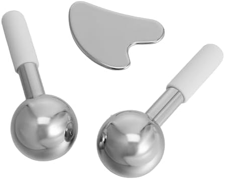 ORFOFE Set Strumenti Gua Sha Viso Globo Facciale Rinfrescante, Piastra Raschiante e Rullo Metallo per Massaggio e Rilassamento, Adatto per Trattamenti Spa a Casa e Pelle Sensibile