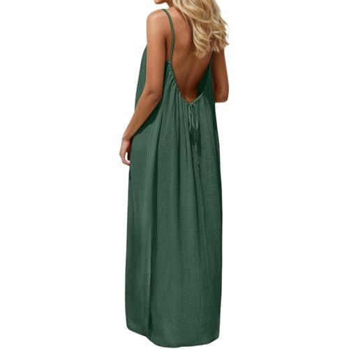 Image of HTHLVMD Backless Cami Dress Summer Dresses for Women 2026 Spaghetti Strap Dresses Womens Solid Color Backless Cami Dress