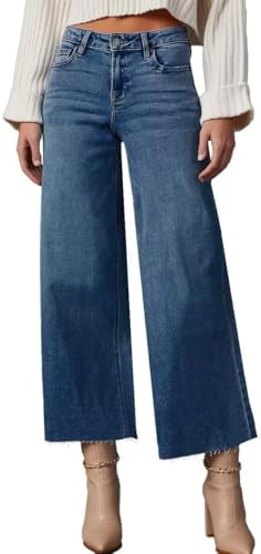 Allimy Women's High Waisted Straight Ankle Wide Leg Ripped Jeans ...