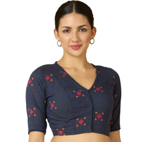 Image of Studio Shringaar Women's Cotton Multicoloured Ikat Readymade Saree Half Sleeve Blouse with Underarm Sweat Pads (Pack of 14 Pads)