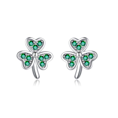 SLUYNZ - Pendientes de trébol verde de plata de ley 925 para mujer CZ amor trébol pendientes de San Patricio, SMALL, Plata de ley, Circonia cúbica