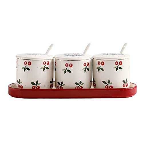 TBLOTYD Condiment jar Ceramic Sugar Bowl Set Kitchen Seasoning Box Spice Jar Restaurant Sugar Container to Store Sugar Salt Spices Seasonings Condiment Pots Seasonin