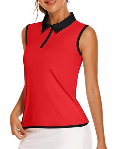 Image of COOrun Women's Golf Polo T Shirts Lightweight Moisture Wicking Sleeveless Shirt Quick Dry Zipper Tank Top