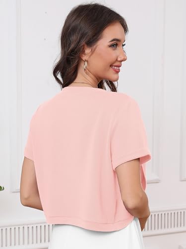 Image of Heymoments Women's Short Sleeve Bolero Shrugs Lightweight V-Neck Open Front Cropped Cardigan (S-2XL)