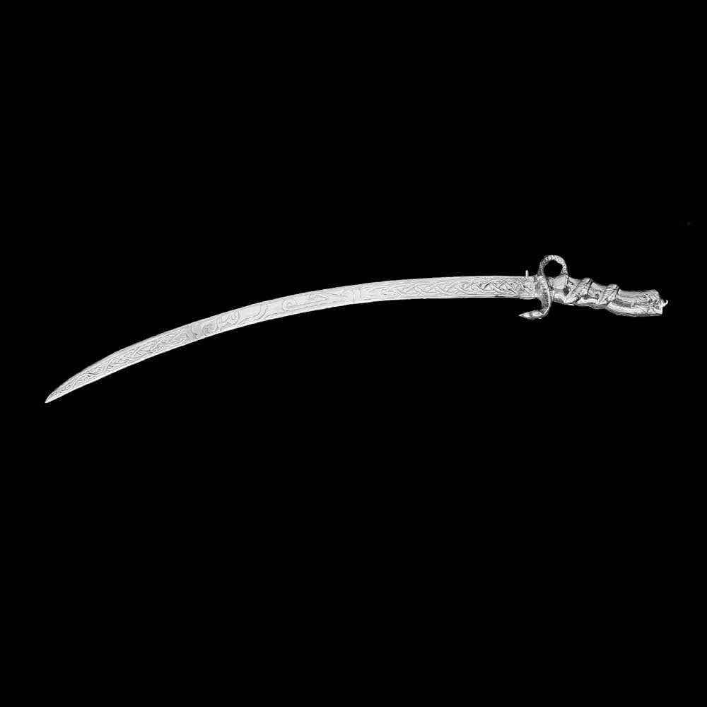 Horus Artesanía de Egipto Sciabola egiziana bilanciata per Danza del Ventre e Tribale Fatta a Mano in Egitto, 75 x 3 cm, Argento Impugnatura Serpente