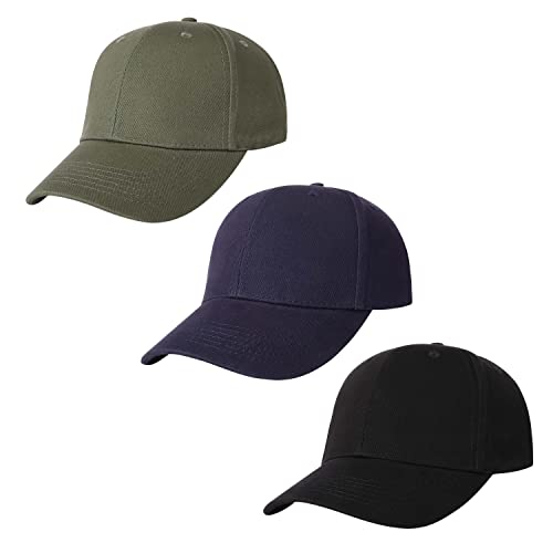 Image of 3 Pack Plain Cotton Strapback Baseball Hat Adjustable Low Profile Blank Team Ball Caps for Men Women