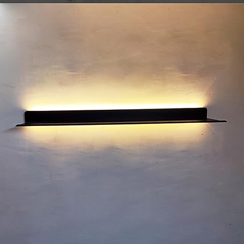 Étagères flottantes lumineuses en fer rectangulaire noir pour un rangement mural éclairé