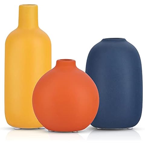 Ceramic Vase 3 Piece Set Orange Vase Blue Vase Yellow Vase Cover