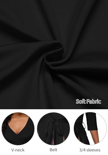 Image of AOMONI Maxi Dress for Women Gradient Casual Long Sundress V Neck 3 /4 Sleeves with Belt