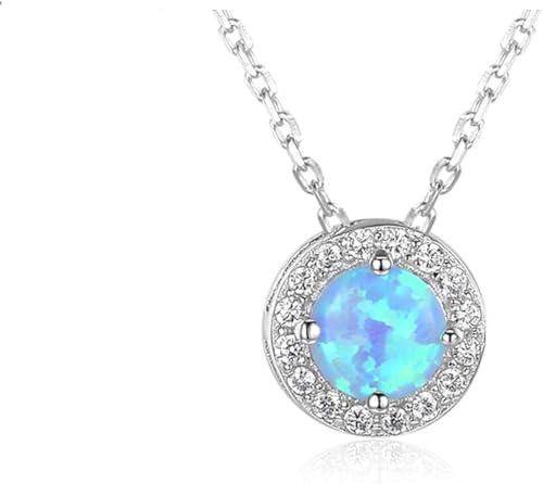 Collier cercle en argent 925 et opale bleue pendentif rond chic et oxydes de zirconium