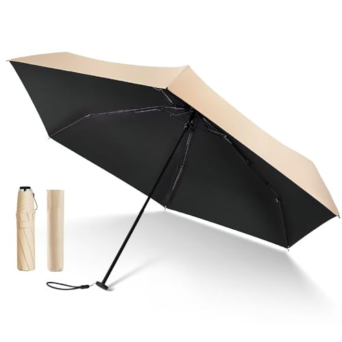 日傘 118g軽量 UVカット99.99% JIS認証 折りたたみ傘 100遮光 遮熱 折り畳み日傘 軽量 コンパクト 日傘兼用雨傘 紫外線遮断 耐風撥水 晴雨兼用 携帯便利 男女兼用 レディース メンズ 収納ポーチ付き (アプリコット)