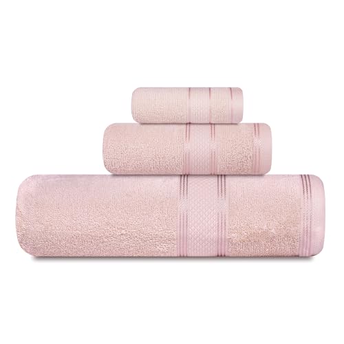 Casa Lino 100% Cotton Bath Towels Set of 4 (1 Bath Towel 1 Hand Towel & 2 Wash Cloths) - Bathroom Towels and Washcloths Set - Complete Bathroom Set - Guest Room Essentials - (Blush Pink)