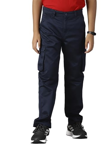 Image of KiddoPanti Boys Cargo Pants | 100% Cotton Twill | Comfortable Regular Fit | Elastic Waistband & Zip Fly | 6 Pocket Lower for Kids | Full-Length Casual Wear