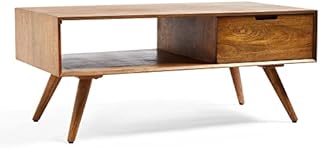 Spinningfield Buxton Mango Wood Coffee Table  Elegant, Modern, Contemporary Rectangular Tea Table for Lounge, Living & Dining Room with Spacious Tabletop Surface, 1 Storage Drawer & Open Shelving