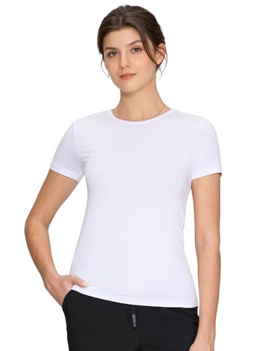 COZY SCRUBS Womens Underscrubs Short Sleeve - Crew Neck Scrubs Tee Silky Knit Undershirts for Nurse (Previously COZYFIT) White M