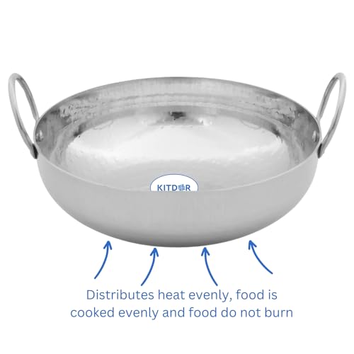 Image of Stainless Steel Hammered Kadhai with Sturdy Handle, Heavy Bottom for Even Heat, Ideal for Deep Frying & Daily Cooking, Rust-Resistant & Durable (0.5L, Handle)